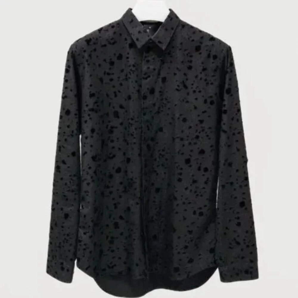Dior HOMME Black Carpet 2017 Black Flocked Button-Up Shirt